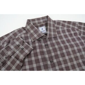 David Donahue Button Up Shirt Mens XL Gray Multi Plaid Cotton Long Sleeve